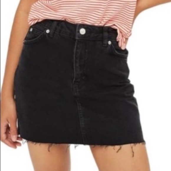 Topshop Dresses & Skirts - TOPSHOP MOTO BLACK DENIM JEAN RAW HEM MINI SKIRT 4